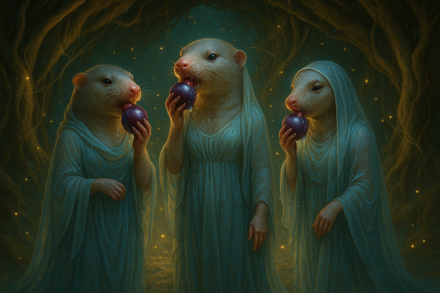 Three "Weird Sister" moles in a grotto
